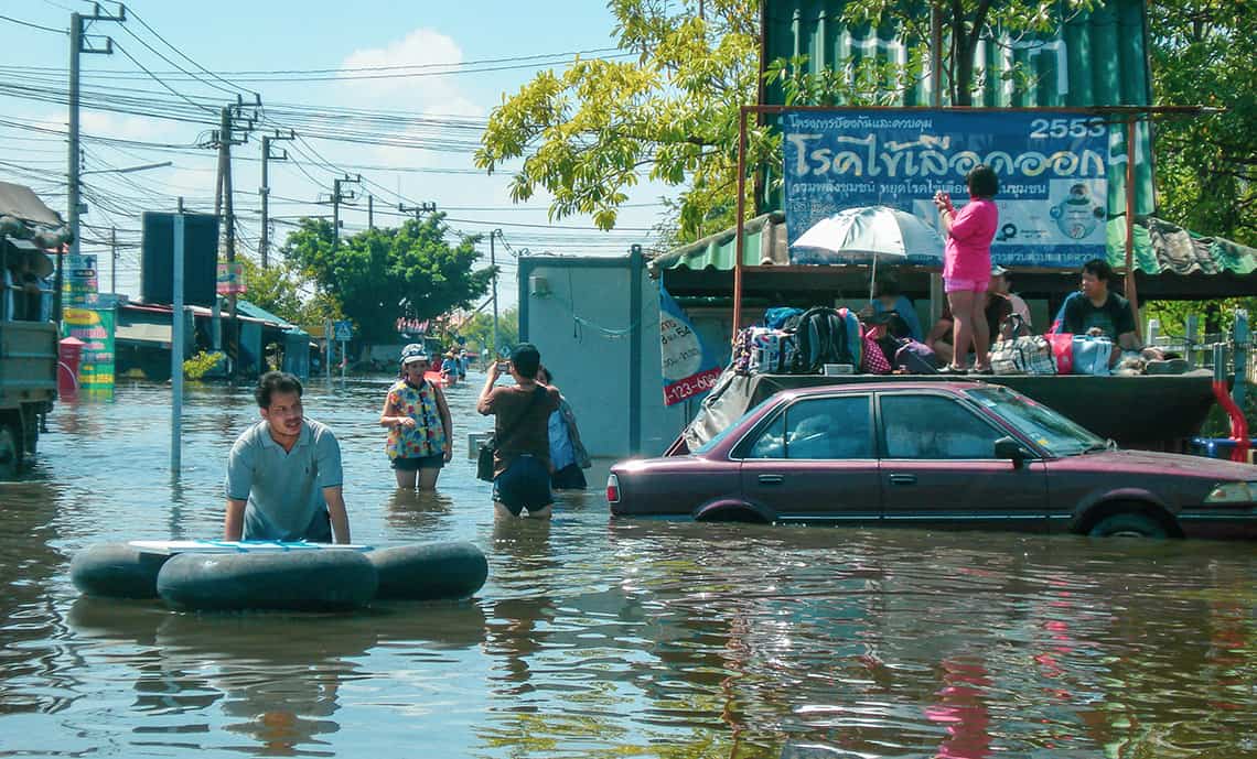 Wateroverlast tijdens het regenseizoen in Thailand